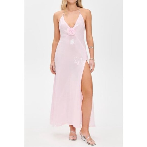 Anthropologie Bardot Aradia Sequin Halter Slip Dress Size 8 Light Pink - Picture 1 of 4